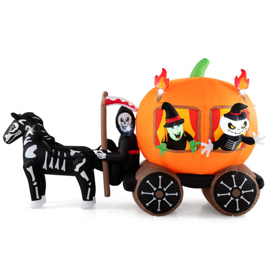 10.2FT Halloween Inflatable Carriage with Pumpkin and Two Ghosts – Lighted Outdoor Yard Decoration