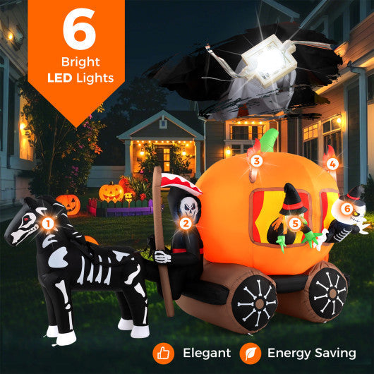 10.2FT Halloween Inflatable Carriage with Pumpkin and Two Ghosts – Lighted Outdoor Yard Decoration