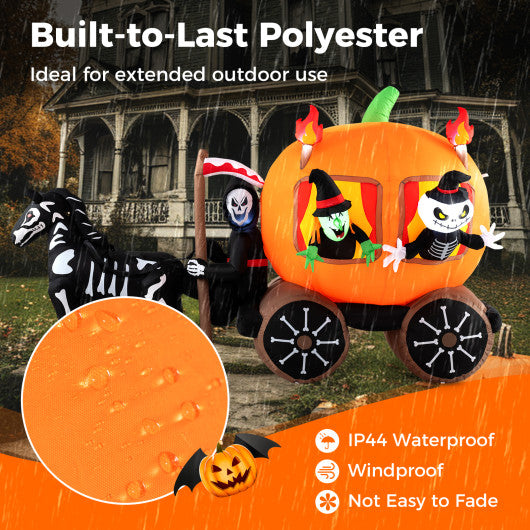 10.2FT Halloween Inflatable Carriage with Pumpkin and Two Ghosts – Lighted Outdoor Yard Decoration