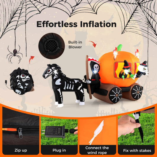 10.2FT Halloween Inflatable Carriage with Pumpkin and Two Ghosts – Lighted Outdoor Yard Decoration