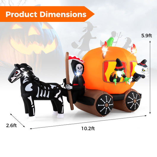 10.2FT Halloween Inflatable Carriage with Pumpkin and Two Ghosts – Lighted Outdoor Yard Decoration