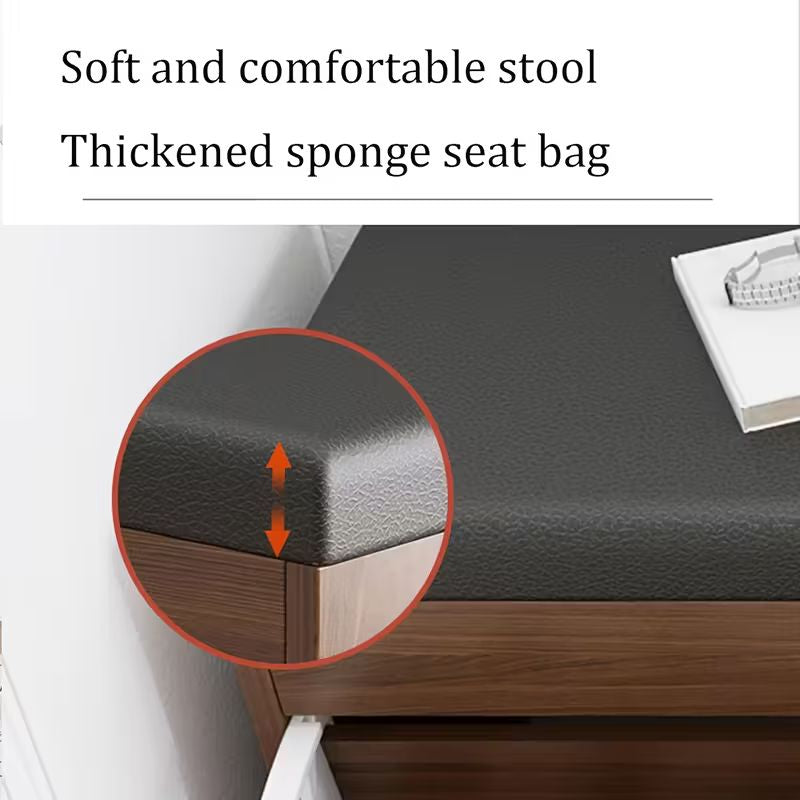 Shoe Bench with Flip Drawer and Cushion Seat – Entryway Shoe Rack Organizer for Home Storage Space