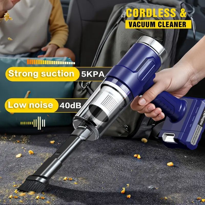 Wireless Handheld Car Vacuum – 5000Pa Suction, Rechargeable Dual Battery, Low Noise for Car & Home