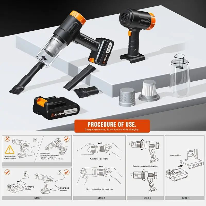 Wireless Handheld Car Vacuum – 5000Pa Suction, Rechargeable Dual Battery, Low Noise for Car & Home