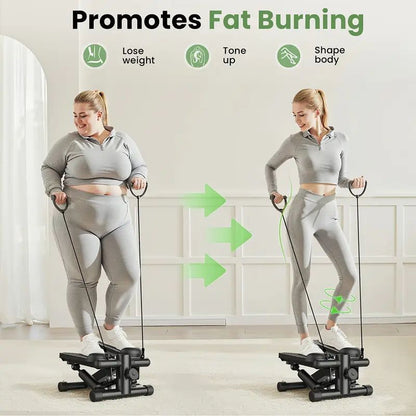 Mini Stepper with Resistance Bands – Compact Home Workout Machine for Full Body Fitness, 300lbs