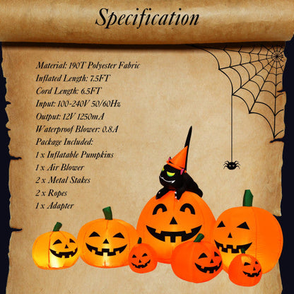 7.5-Foot Inflatable Halloween Pumpkin Combo with Witch and Black Cat – Yard & Porch Decor