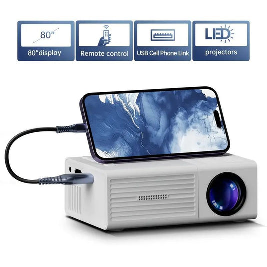 Mini Portable Projector for Home Entertainment, 600P Native Resolution, 1080P Supported, Compact Wall-Mounted & Mobile Phone Projector with Built-In Speaker