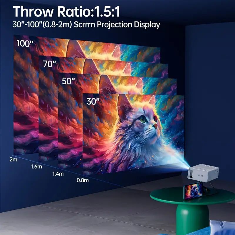 Mini Portable Projector for Home Entertainment, 600P Native Resolution, 1080P Supported, Compact Wall-Mounted & Mobile Phone Projector with Built-In Speaker