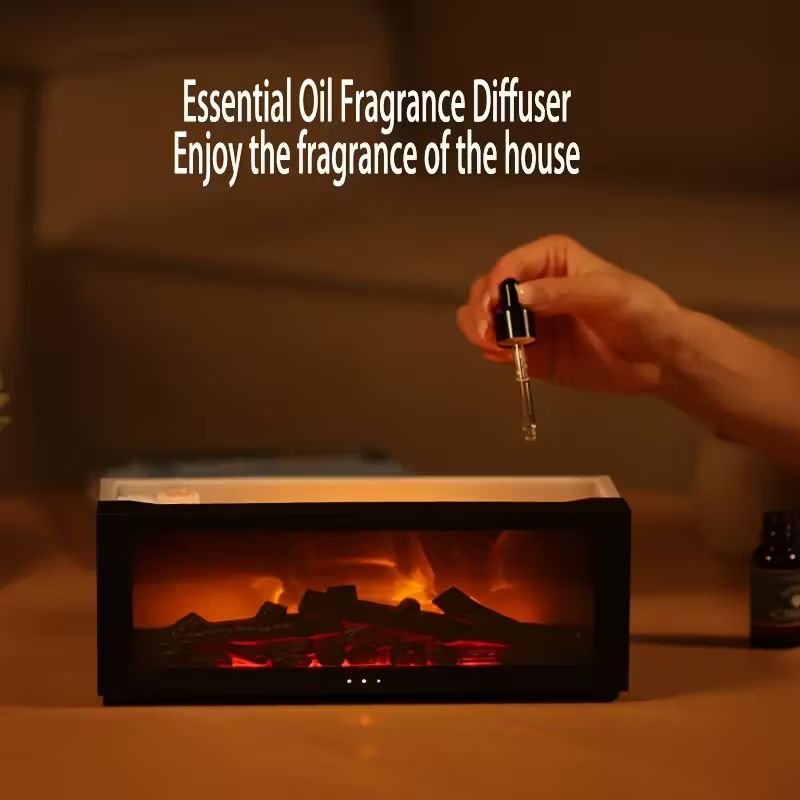 USB Fireplace Heater & Humidifier with Remote Control, 7-Color Flame Effect, Compact Design for Home