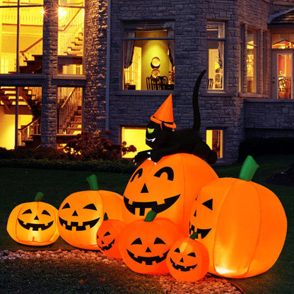7.5-Foot Inflatable Halloween Pumpkin Combo with Witch and Black Cat – Yard & Porch Decor