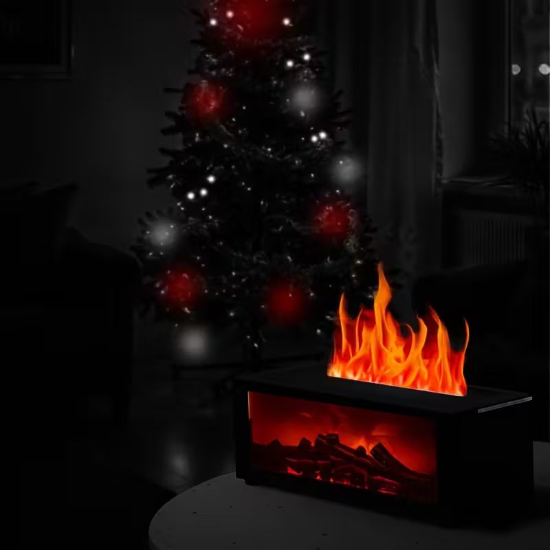 USB Fireplace Heater & Humidifier with Remote Control, 7-Color Flame Effect, Compact Design for Home