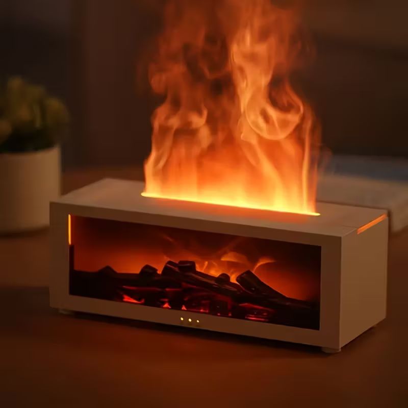 USB Fireplace Heater & Humidifier with Remote Control, 7-Color Flame Effect, Compact Design for Home