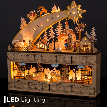 Wooden Christmas Shooting Star Advent Calendar – Holiday Decoration with LED Light Background