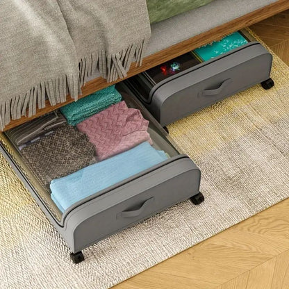2-Pack Metal Under Bed Storage Organizer with Wheels and Lids – Rolling Underbed Bins for Clothes, Bedding, Shoes, Blankets, Books & Toys