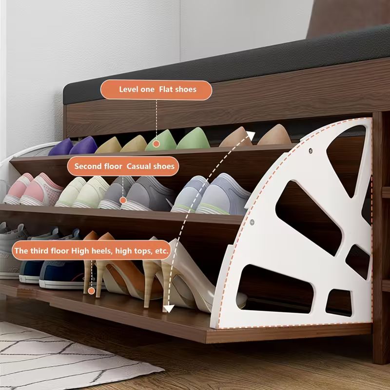 Shoe Bench with Flip Drawer and Cushion Seat – Entryway Shoe Rack Organizer for Home Storage Space