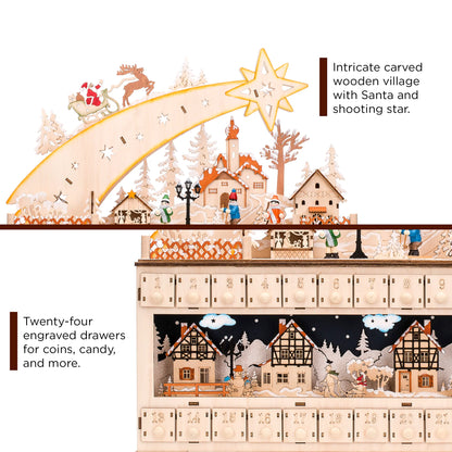 Wooden Christmas Shooting Star Advent Calendar – Holiday Decoration with LED Light Background