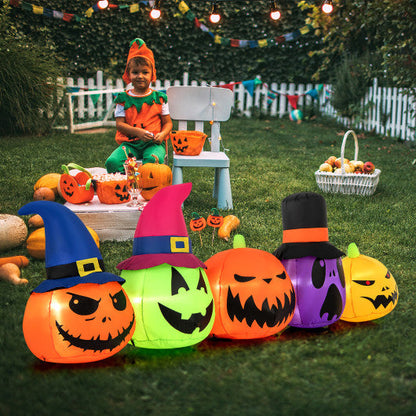 9FT Inflatable Halloween Pumpkin Patch with Family of Pumpkins and Witch Hats – Lighted Outdoor Yard Decoration