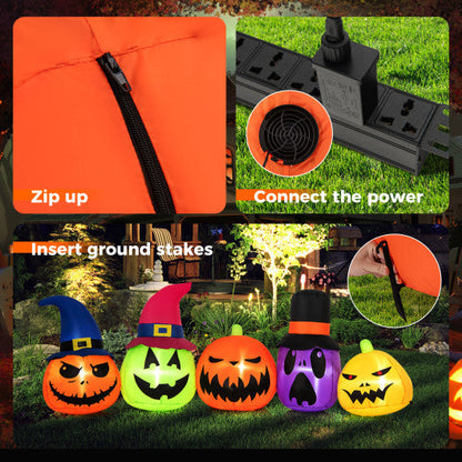 9FT Inflatable Halloween Pumpkin Patch with Family of Pumpkins and Witch Hats – Lighted Outdoor Yard Decoration