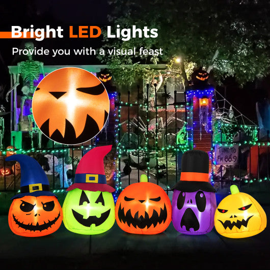 9FT Inflatable Halloween Pumpkin Patch with Family of Pumpkins and Witch Hats – Lighted Outdoor Yard Decoration