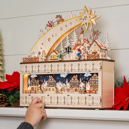 Wooden Christmas Shooting Star Advent Calendar – Holiday Decoration with LED Light Background