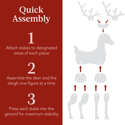 4 ft 3-Piece Deer & Sleigh Silhouette – Outdoor Holiday Yard Decoration with Stakes