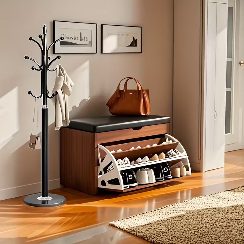 Shoe Bench with Flip Drawer and Cushion Seat – Entryway Shoe Rack Organizer for Home Storage Space
