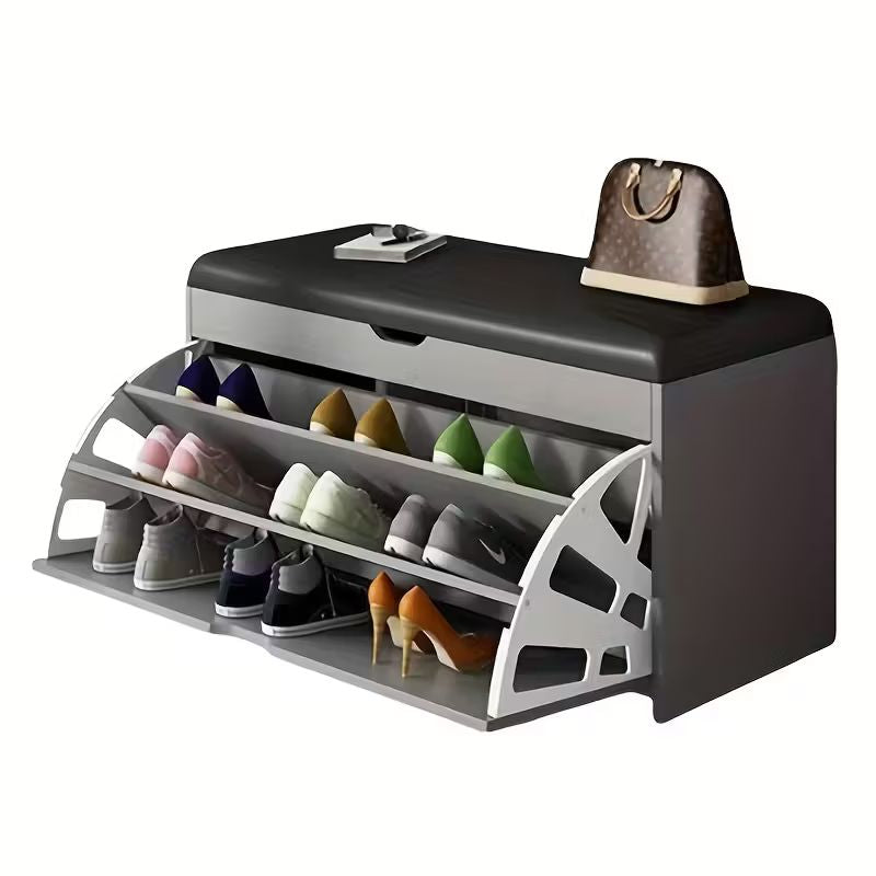 Shoe Bench with Flip Drawer and Cushion Seat – Entryway Shoe Rack Organizer for Home Storage Space