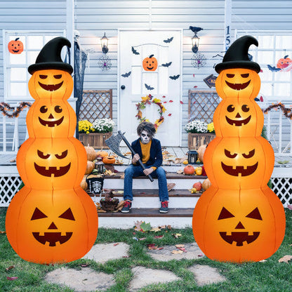 8FT Inflatable Pumpkin Stack with LED Lights – Spooky Outdoor Halloween Decoration