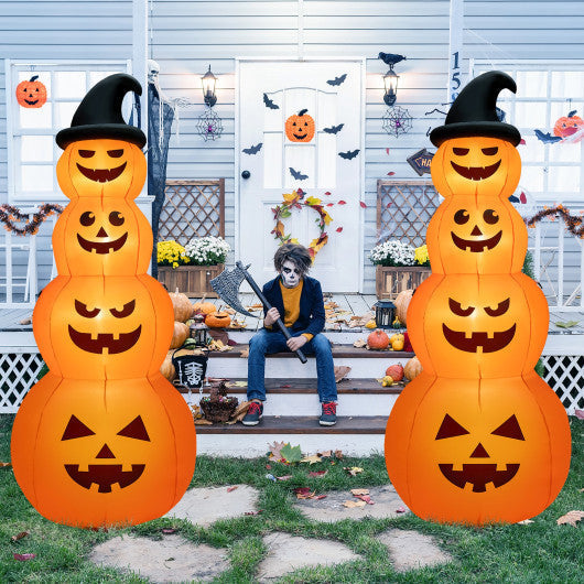 8FT Inflatable Pumpkin Stack with LED Lights – Spooky Outdoor Halloween Decoration